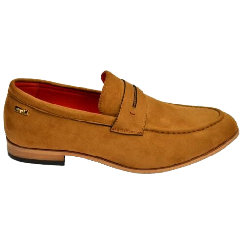 CAPRIO CAMEL PENNYTAYNO Vegan Suede Moc Toe Penny Loafers @ BRANDYS SHOES