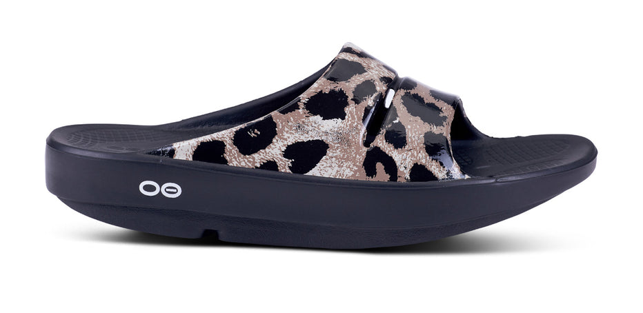 OOAHH CHEETAH LMITED | Oofos Women's Ooahh Limited Recovery Slide Sandal -  Cheetah